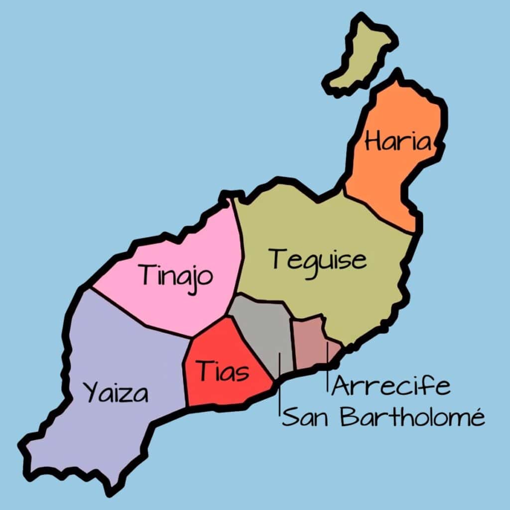 carte des 7 municipalités de Lanzarote